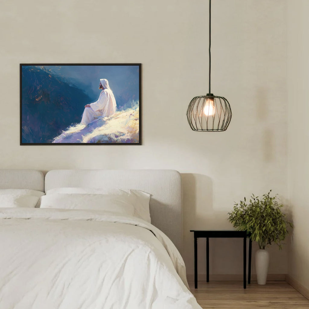 Christian artwork staged in a modern christian home. Jesus Christ painting.