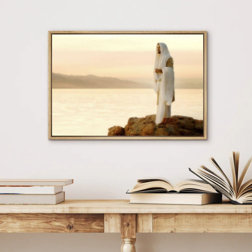 Modern christian wall art/jesus print of jesus looking at water.