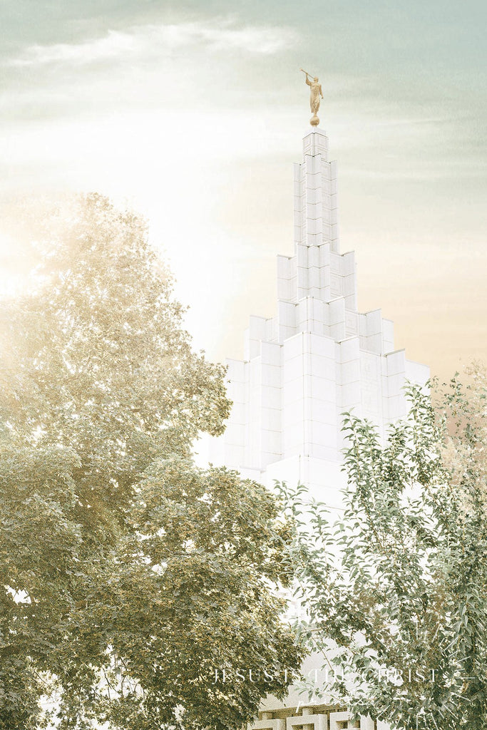 Idaho Falls Spire in Trees - Temple Artwork