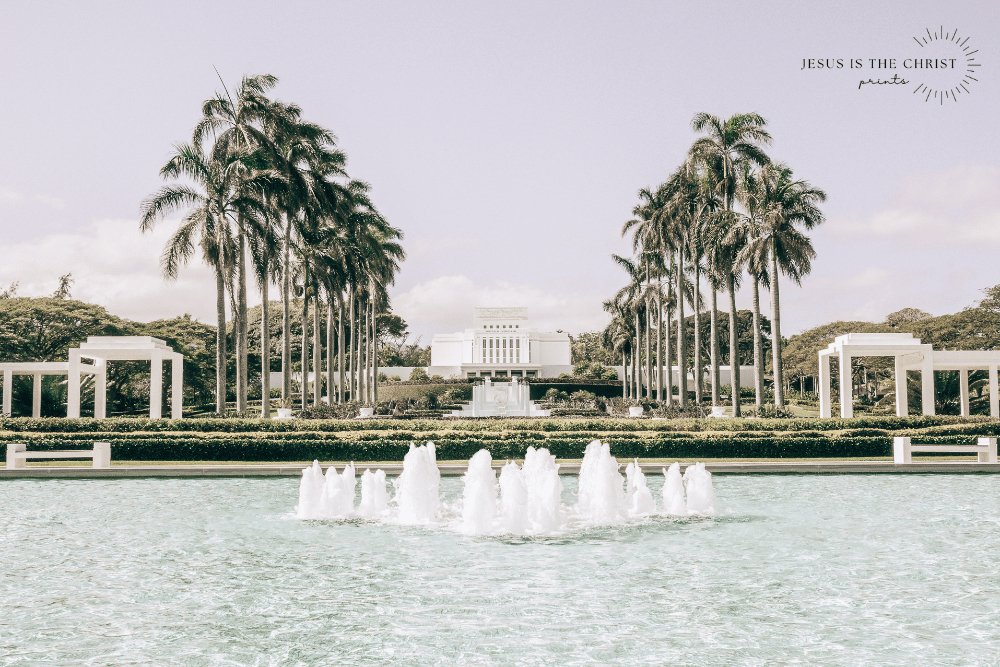Laie Hawaii Fountain Pastel Skies - Jesus is the Christ Prints