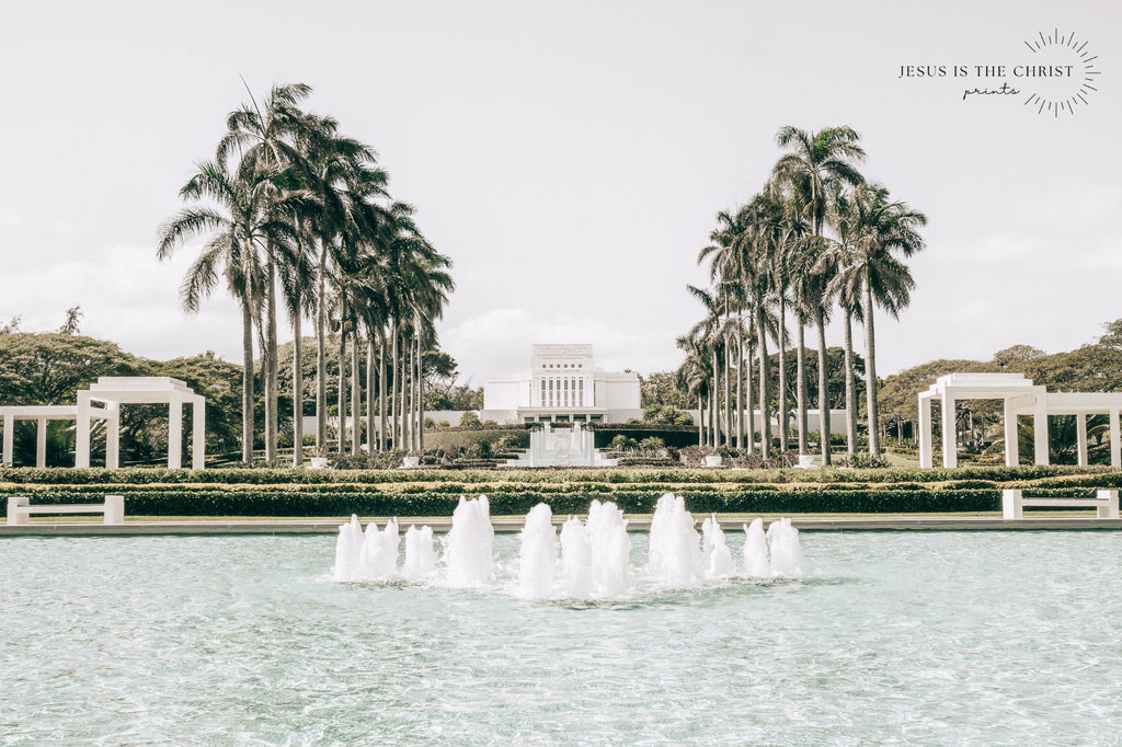 Laie Hawaii Fountain White Skies - Jesus is the Christ Prints