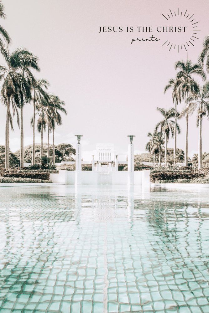 Laie Hawaii Temple Fountain Pastel - Jesus is the Christ Prints